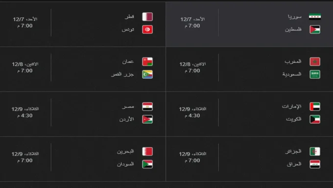 جدول مباريات كأس العرب 2025 وتفاصيل القنوات الناقلة لكل مواجهة#جدول #مباريات #كأس #العرب #وتفاصيل #القنوات #الناقلة #لكل #مواجهة