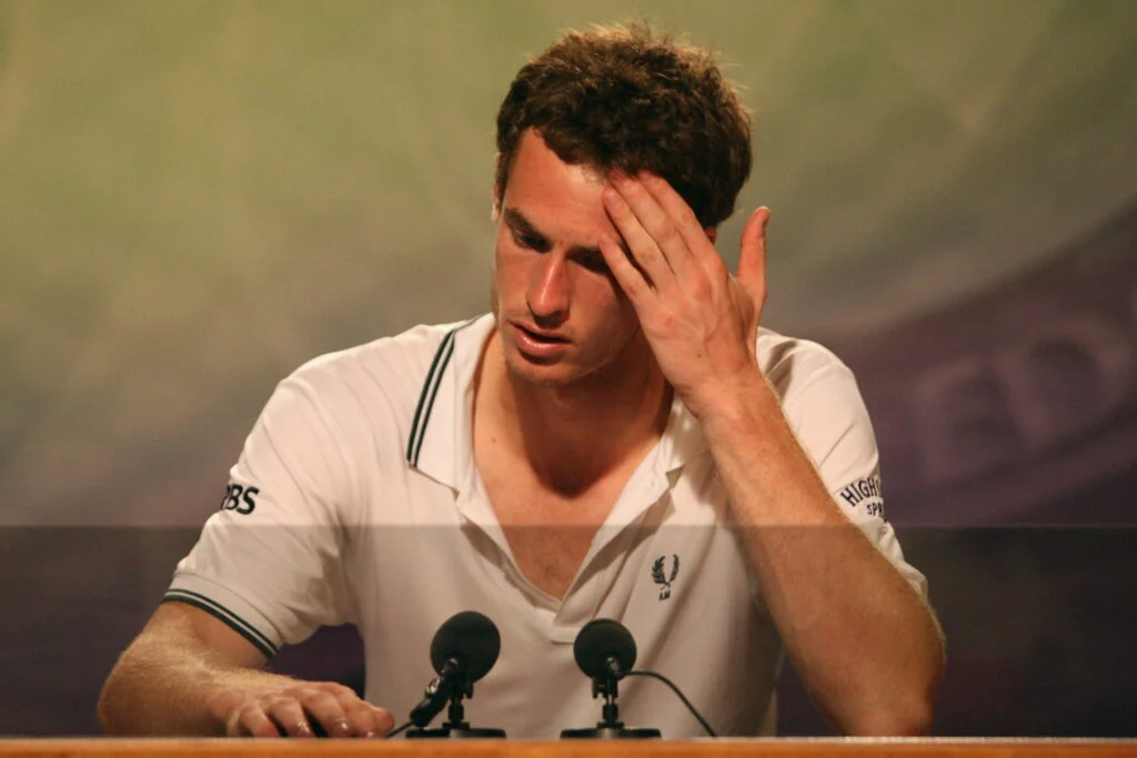 Britain's Andy Murray speaks at a press conference after loosing to US Andy Roddick in their semi final match on Day 11 at the 2009 Wimbledon tennis championships at the All England Club on July 3, 2009. The event, the third Grand Slam tournament of 2009, runs from June 22 to July 5, 2009. Roddick won 6/4,4/6,7/6,7/6.